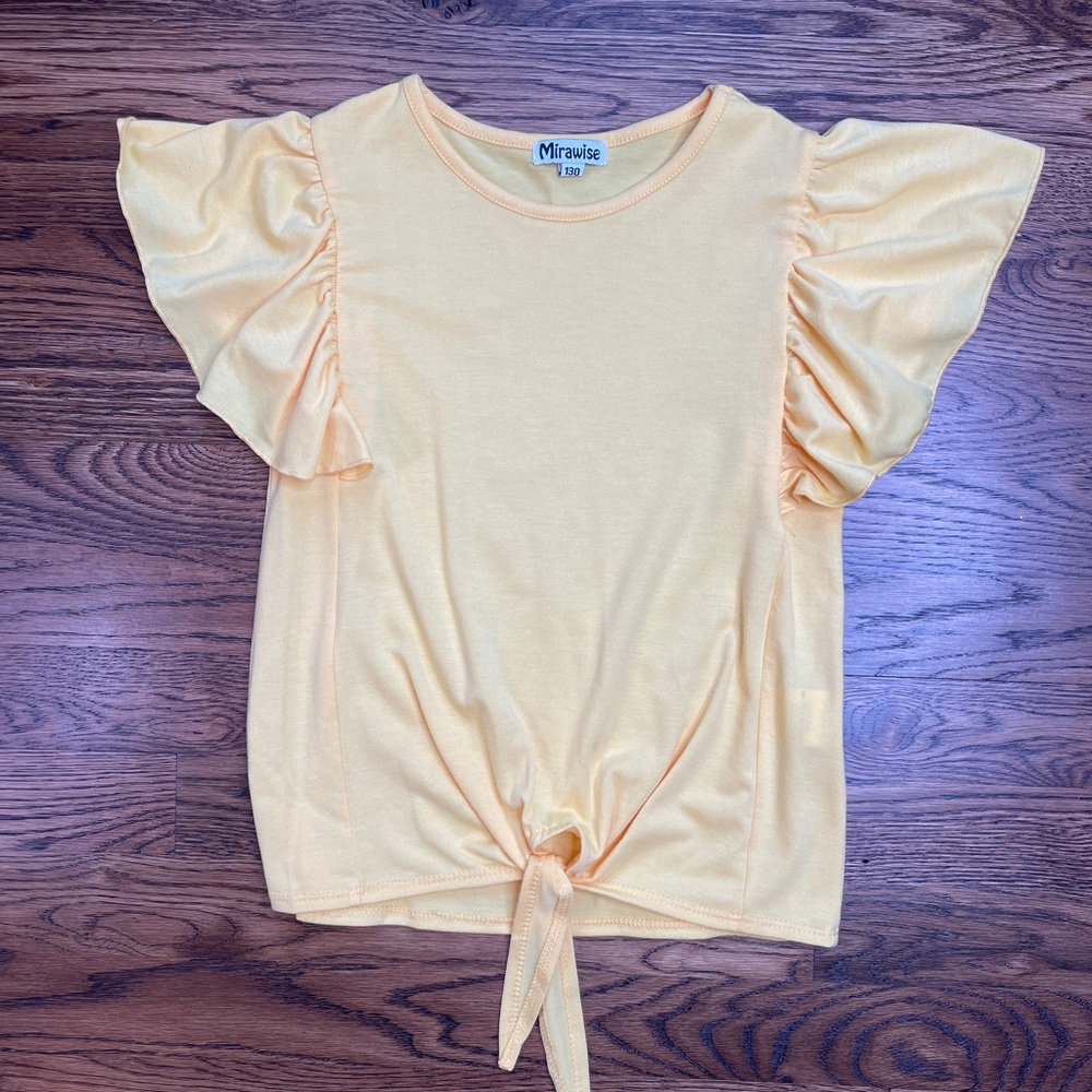 Mirawise Girls Basic Yellow Ruffled Tie Front Flutter Sleeve Top Size 8